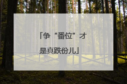 争“番位”才是真跌份儿