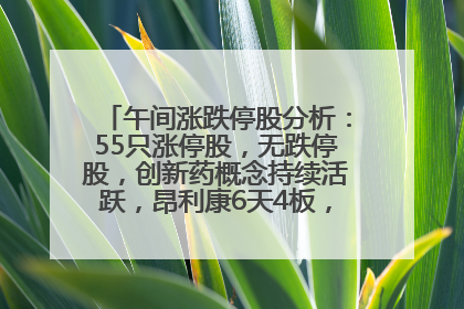 午间涨跌停股分析：55只涨停股，无跌停股，创新药概念持续活跃，昂利康6天4板，众生药业2连板